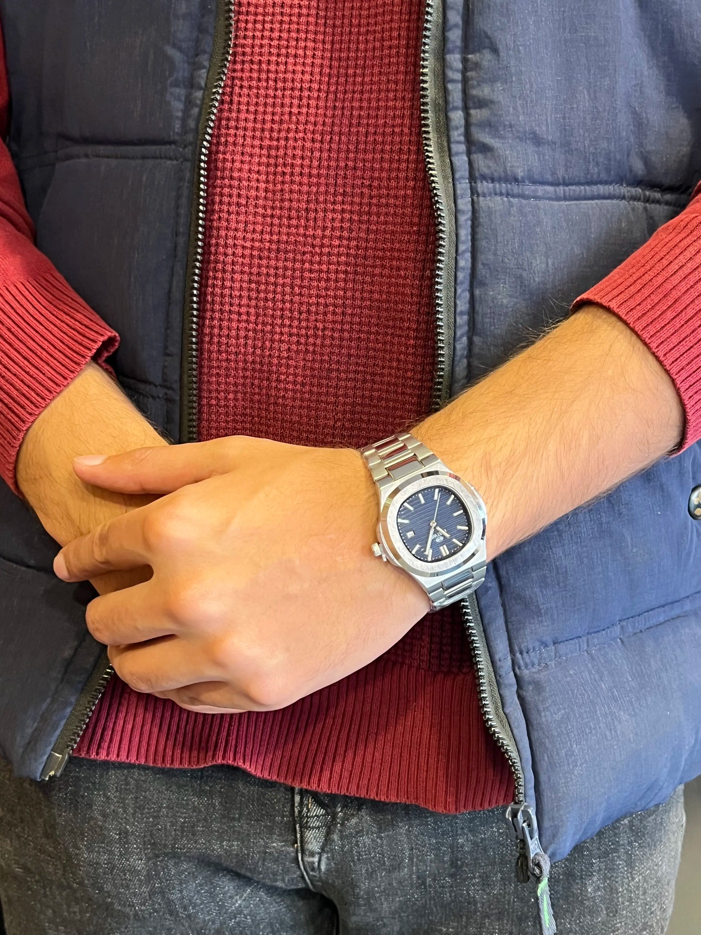 Premium Seastar Silver Chain Watch | With Classical Date Adjuster