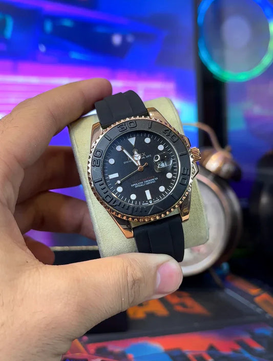 Premium Rose Gold with Black Dial and Rubber Strap