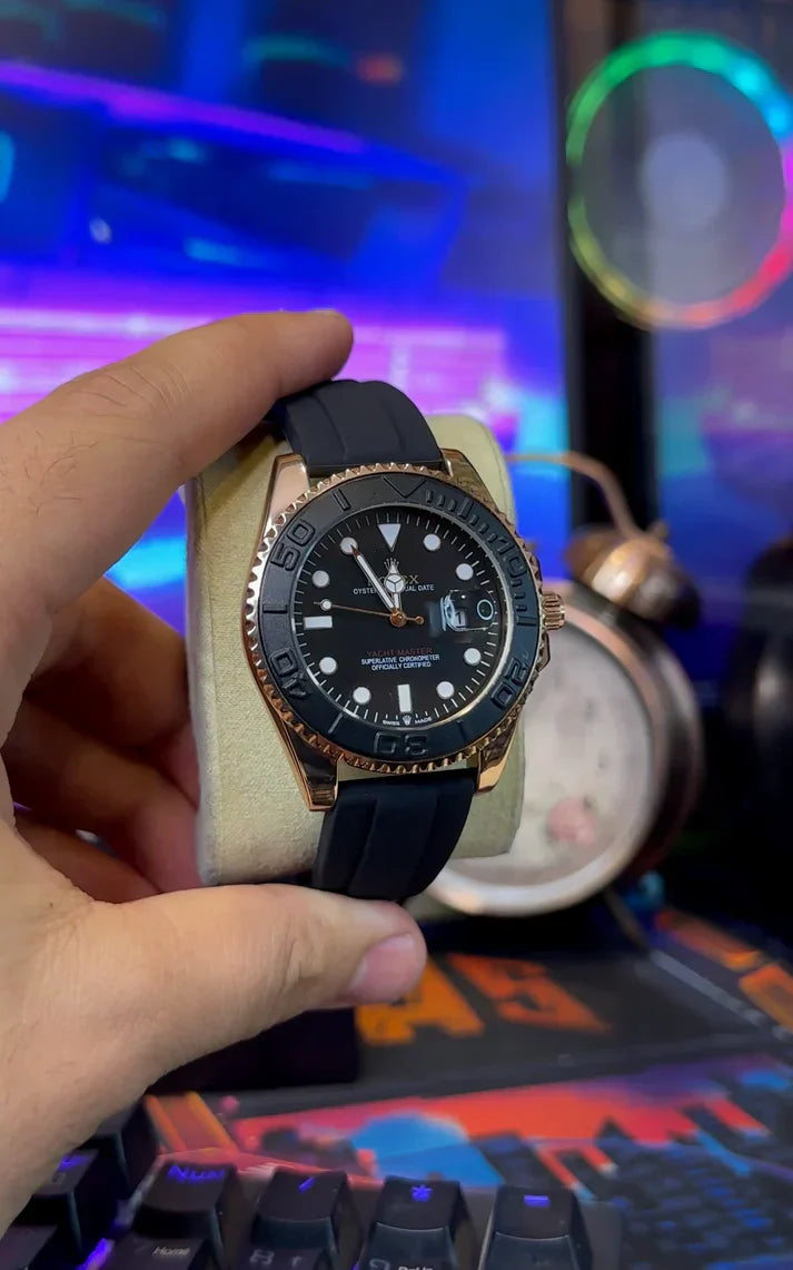 Premium Rose Gold with Black Dial and Rubber Strap