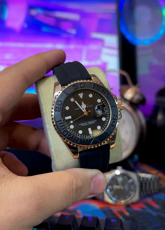 Premium Rose Gold with Black Dial and Rubber Strap
