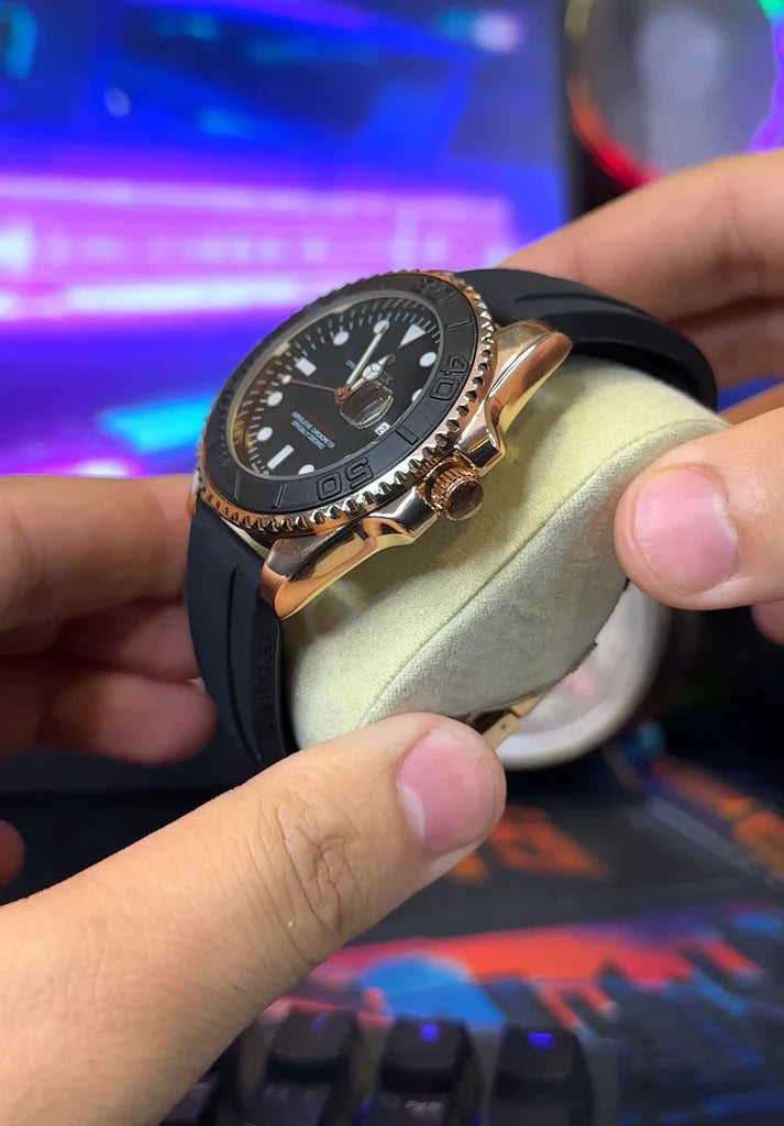 Premium Rose Gold with Black Dial and Rubber Strap